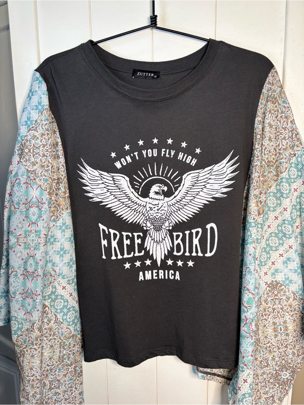 Zutter Free Bird America Graphic Sheer Boho Kaftan Top M - Picture 4 of 9